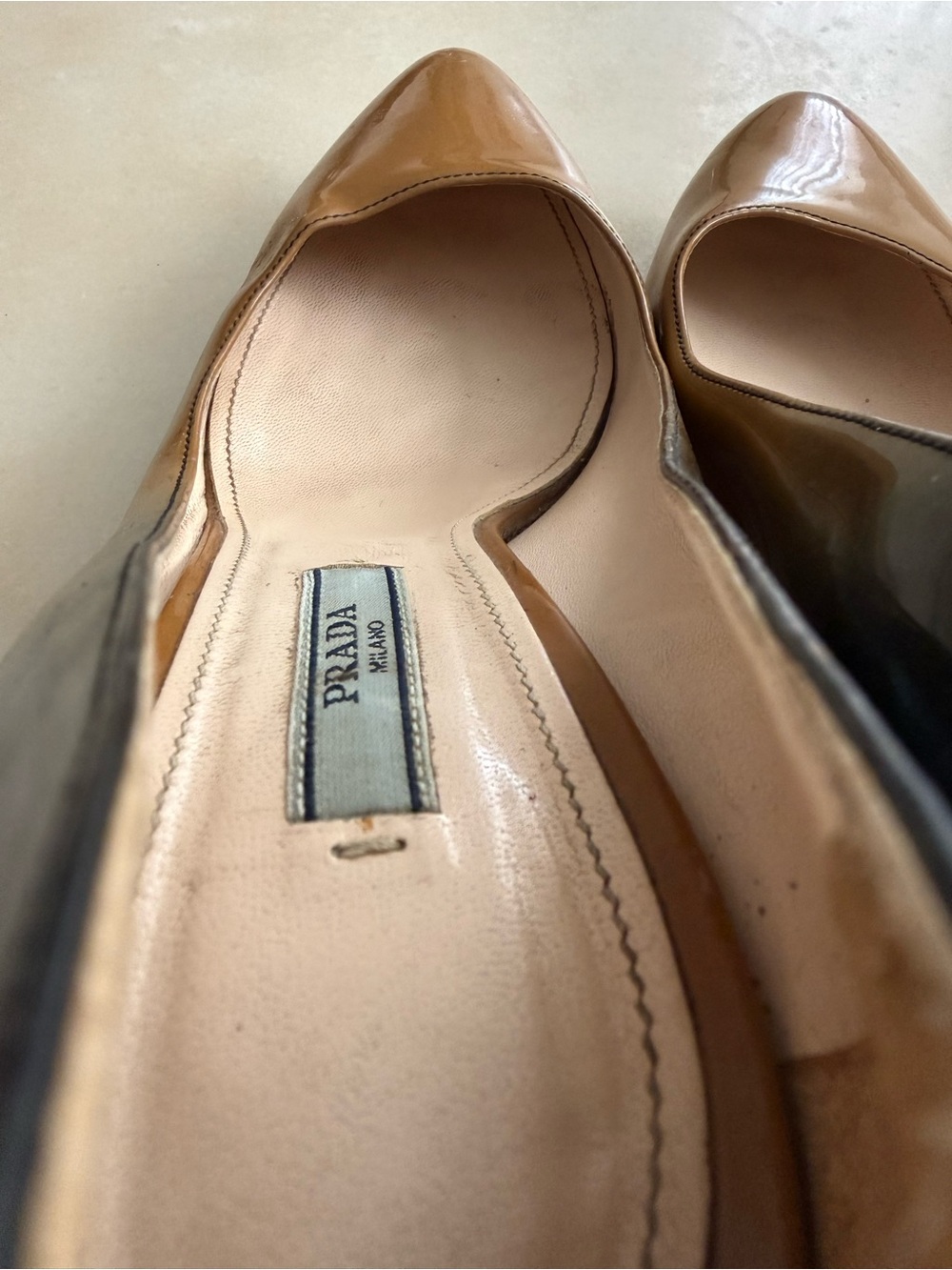 PRADA Milano Ombre Nude Tan Brown Gradient Patent Leather High Heels EU 38 - Picture 10 of 14